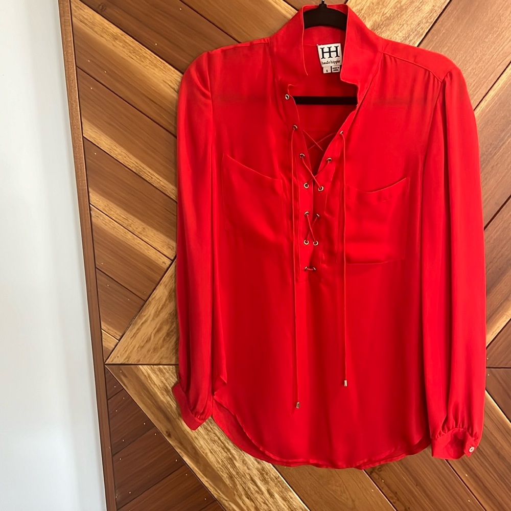 Haute Hippie 100% red silk blouse, size small